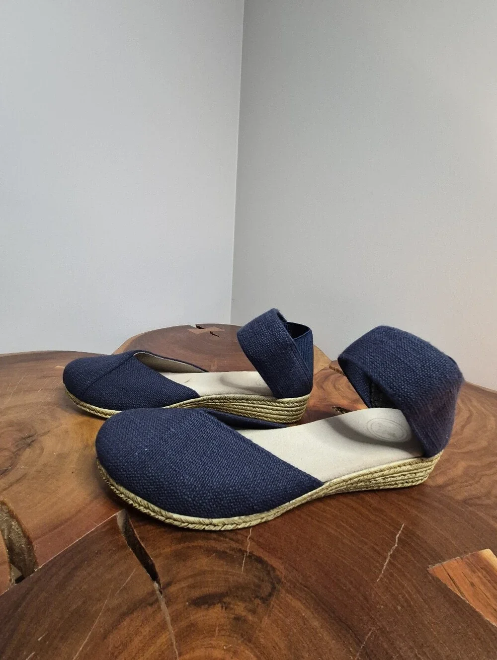 Charleston Shoe Co. Chloe Low Espadrille Wedge Sandal Navy Blue - 9